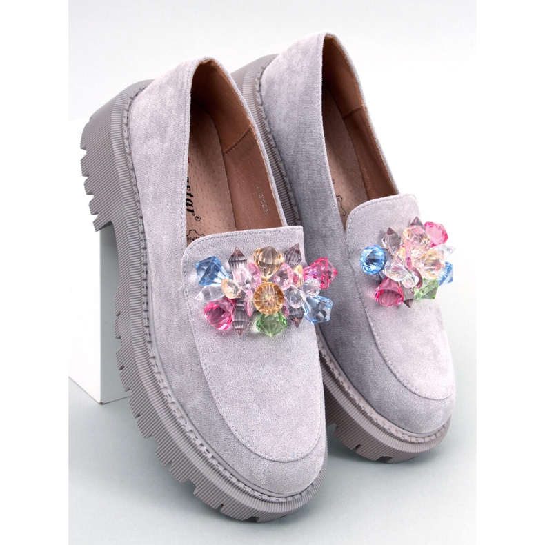 PA1 Stefani Grey mokasine s platformom s perlama siva 2