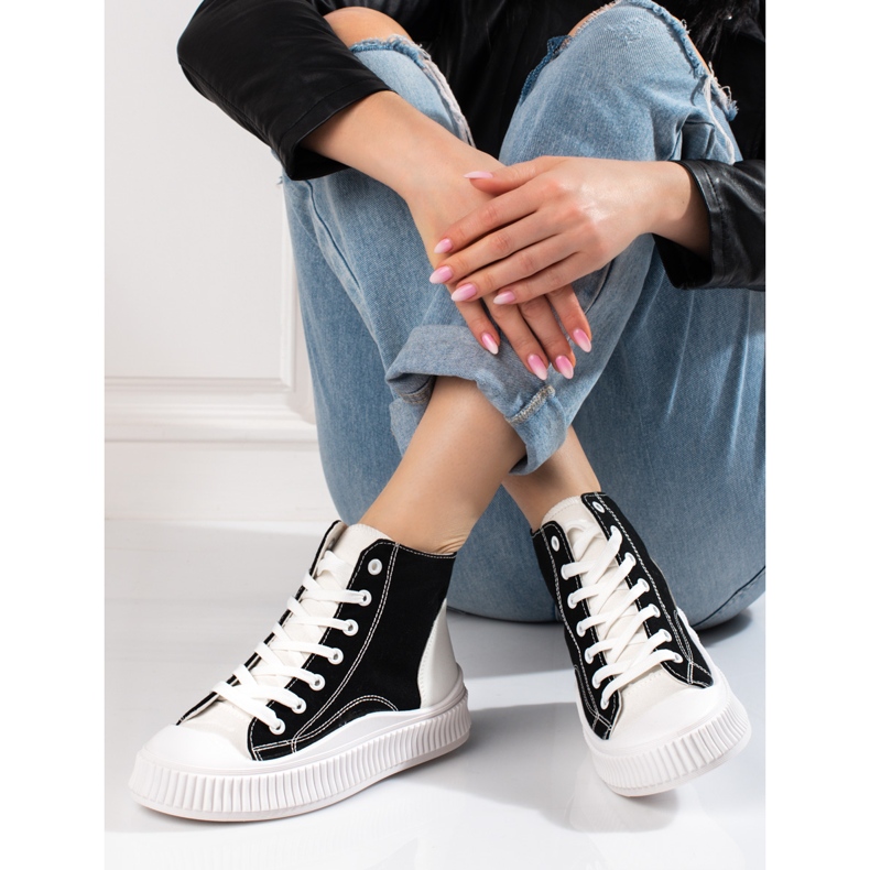 Shelovet ženske tenisice visoke bijele i crne bijela crno 1