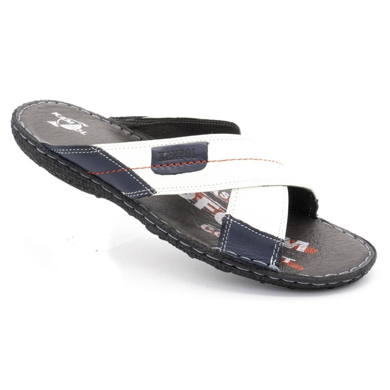 Kampol Muške kožne papuče 200 / B bijele bijela mornarsko plava 2