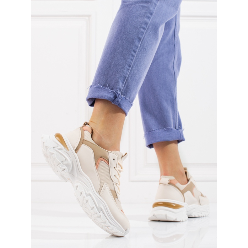 Ženske bež tenisice s platformom Shelovet narančasta 2