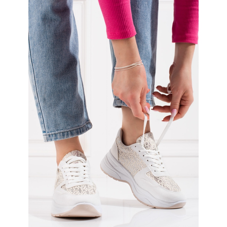 Shelovet ženske sportske cipele sa sjajnim uzorkom bijela srebro 1