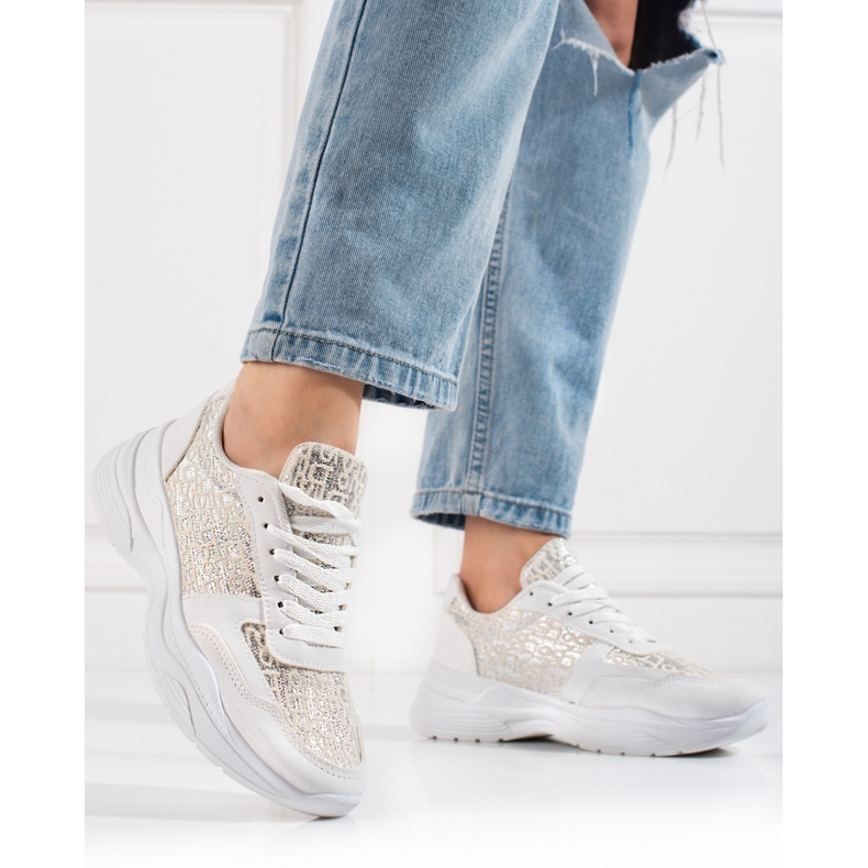 Shelovet ženske sportske cipele sa sjajnim bijelim uzorkom bijela srebro 1