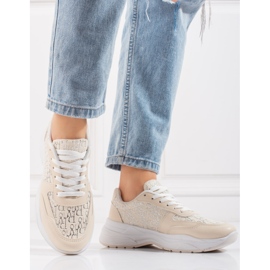 Shelovet ženske sportske cipele sa sjajnim bež uzorkom 1