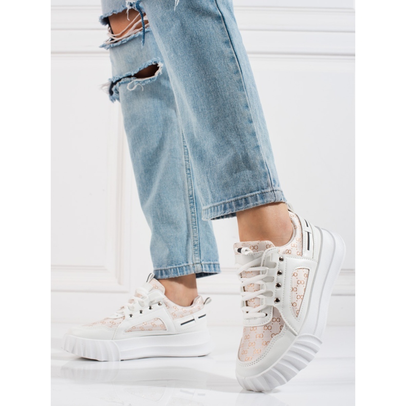 Bijele ženske sportske cipele Shelovet s debelim potplatom bež bijela zlatna 1