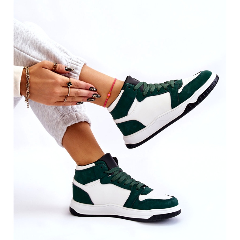 Visoke ženske sportske cipele, tenisice, bijele i zelene bijela 7