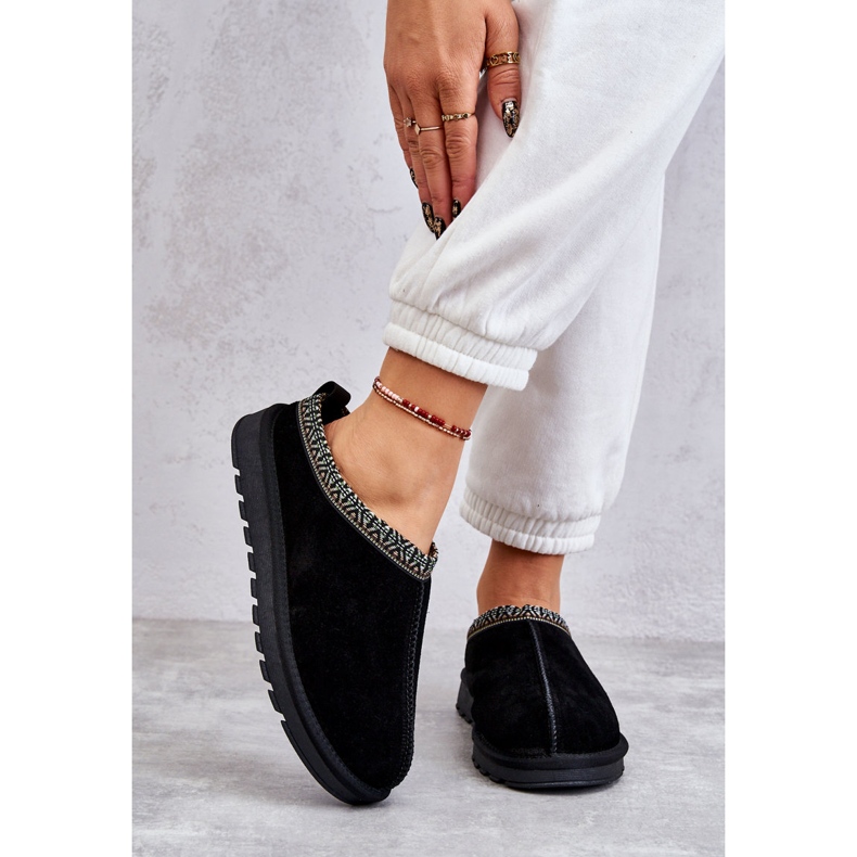 Ženske papuče od antilop s krznom i vezom crnim crno 2