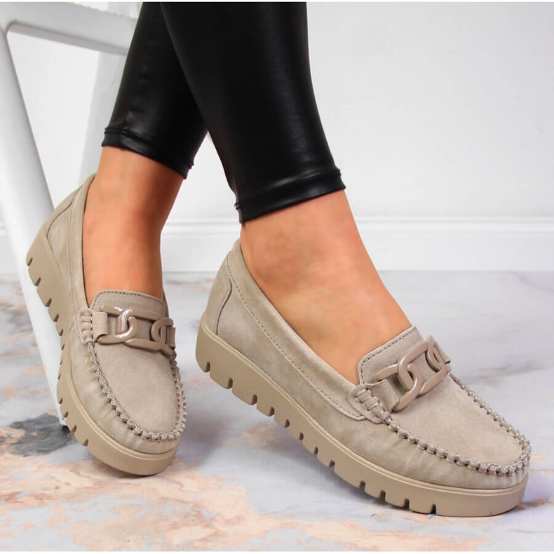 Ženske kožne mokasine na bež platformu Filippo DP3334 1