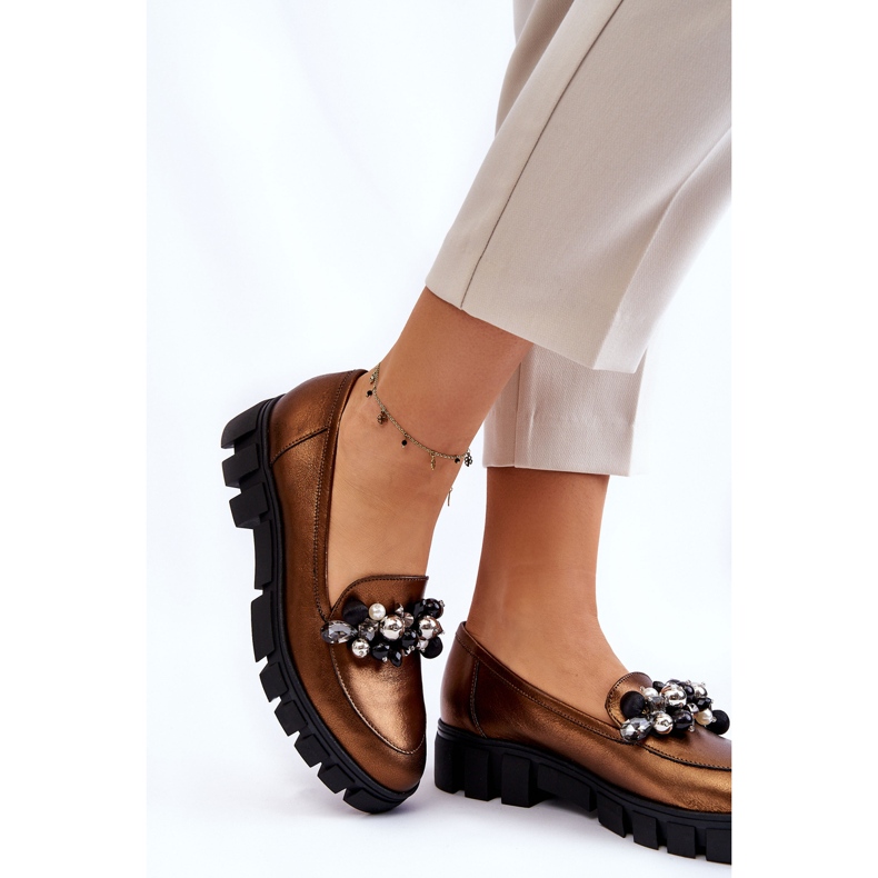 Ženske mokasine na platformu Laura Messi 2392 tamno zlatne zlatni 2