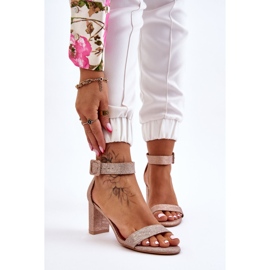 Sjajne sandale na visoku petu Rose Gold Maxim ružičasta 1