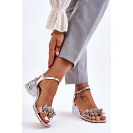 S.Barski Ženske sandale na nisku petu s ornamentima Silver Benicio srebro 2