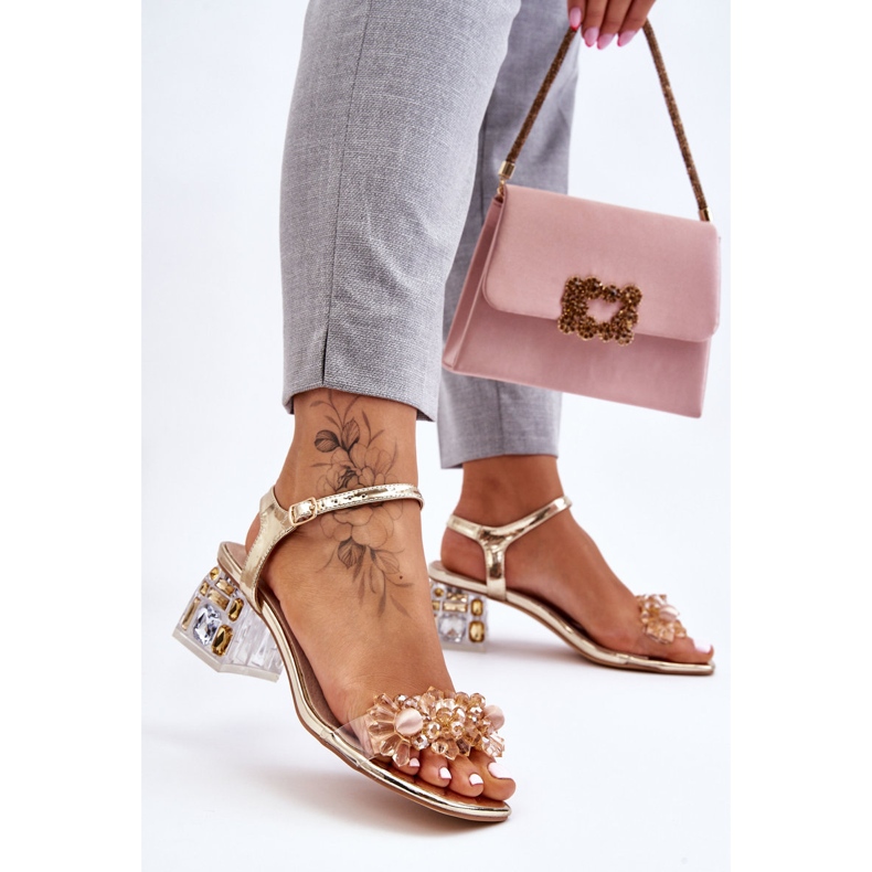 S.Barski Ženske zlatne sandale s niskom petom Gold Benicio zlatni 2