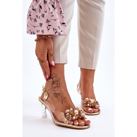 S.Barski Elegantne prozirne sandale sa zlatnim lila ukrasom zlatna 1