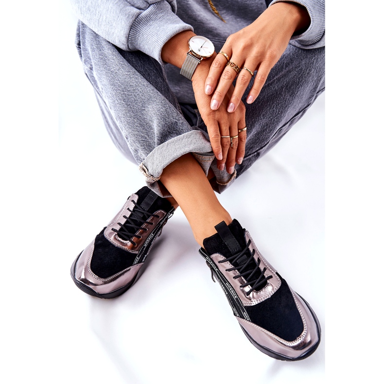 POTOCKI Kožne metalik sportske tenisice crne i srebrne crno 3