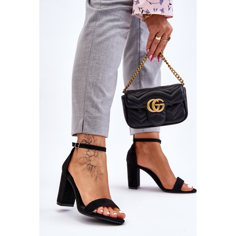 PS1 Klasične crne Amina sandale s petom od brušene kože crno 2