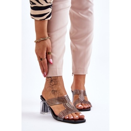 S.Barski Crne sandale na petu sa kamenčićima Jaxen crno 1