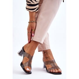 S.Barski Crne sandale na petu sa kamenčićima Jaxen crna 2