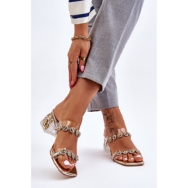 S.Barski Ženske papuče sa ukrasnim cirkonima Golden Leyla zlatni 2