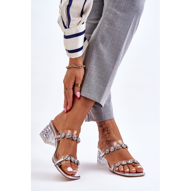 S.Barski Ženske papuče sa ukrasnim cirkonima Srebrna Leyla srebro 2