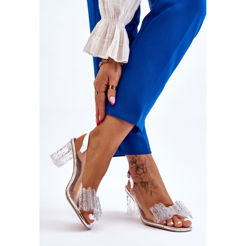 S.Barski Moderne prozirne sandale sa srebrnom Ariella mašnom srebro 2