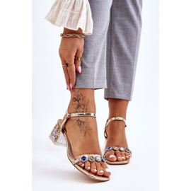 S.Barski Ženske sandale na visoku petu sa zlatnim Esma kristalima 1