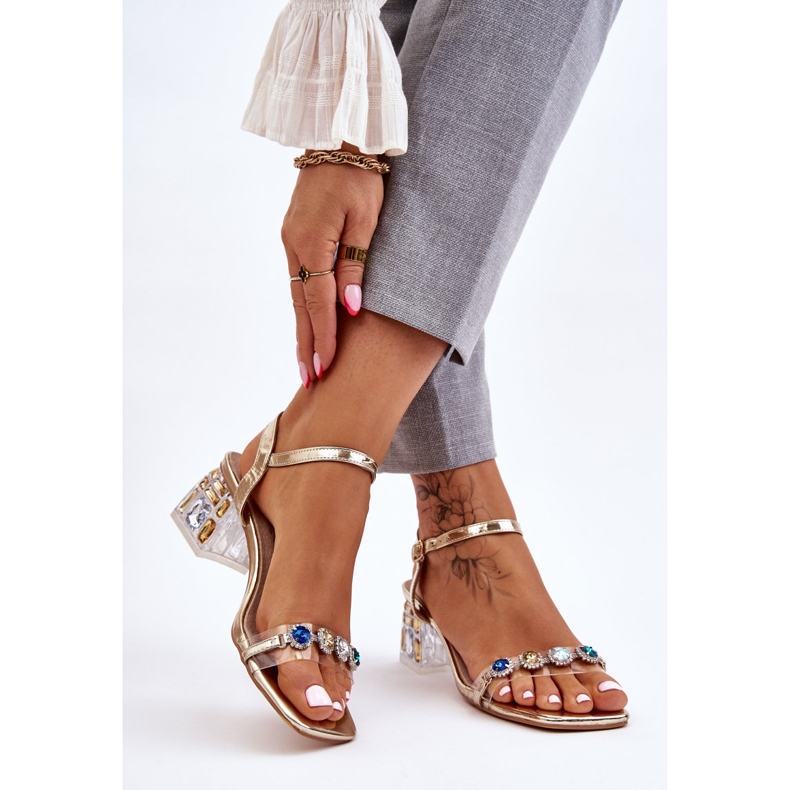 S.Barski Ženske sandale na visoku petu sa zlatnim Esma kristalima zlatna 2