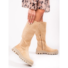 W. Potocki Ažur čizme od brušene kože Potocki bež 1