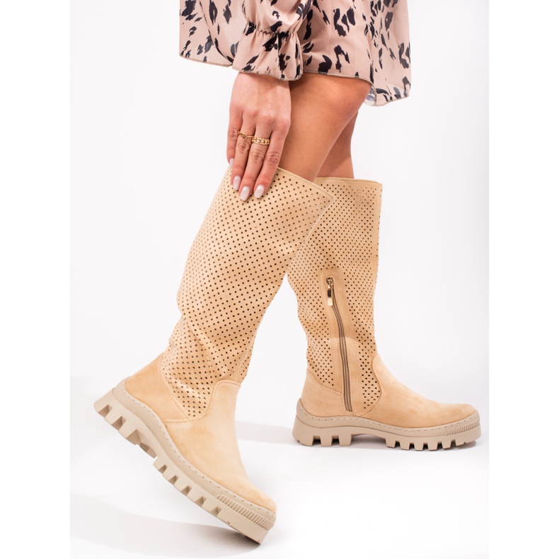 W. Potocki Ažur čizme od brušene kože Potocki bež 1