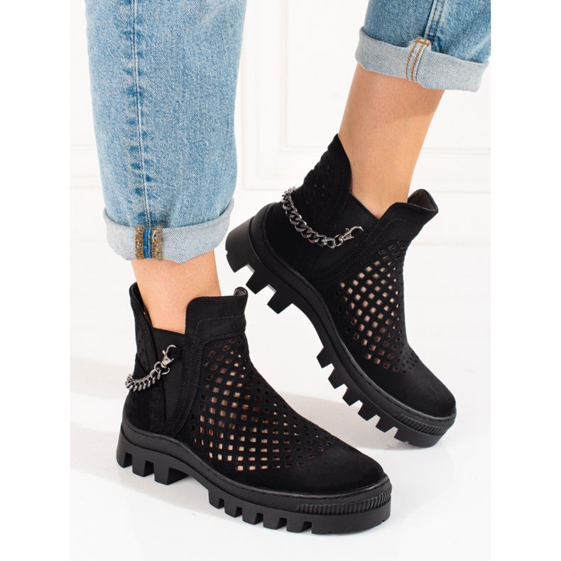 Ženske otvorene čizme Potocki crne crno 1