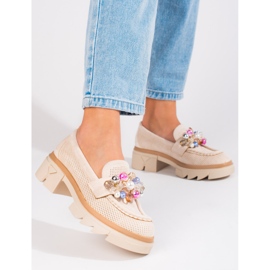 Seastar Ženske natikače Shelovet od brušene kože s kristalima bež 1