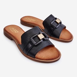 Lewski Shoes Kožne ženske papuče Leewski Shoes 3270 crne crno zlatna 1