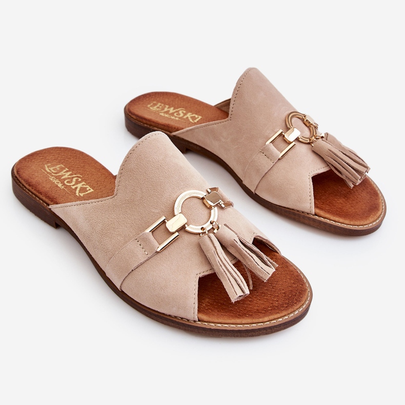 Lewski Shoes Ženske antilop papuče Leewski Shoes 3226 bež 2