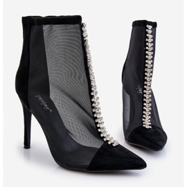 Modne ženske čizme na visoku petu s mrežicom, crni Rummi crno 1