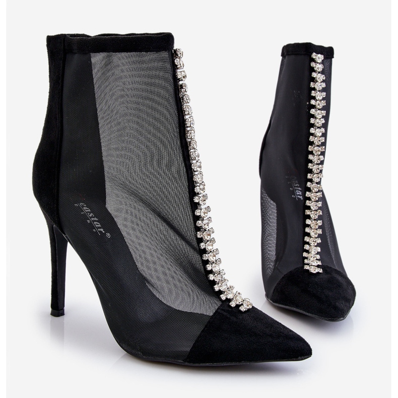 Modne ženske čizme na visoku petu s mrežicom, crni Rummi crno 1