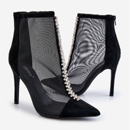 Modne ženske čizme na visoku petu s mrežicom, crni Rummi crno 2