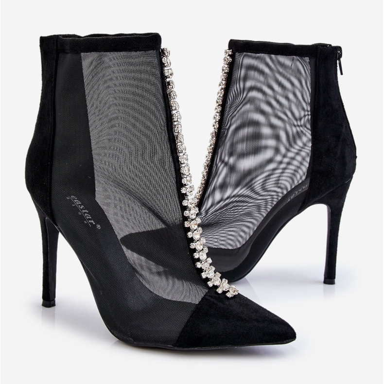 Modne ženske čizme na visoku petu s mrežicom, crni Rummi crna 2