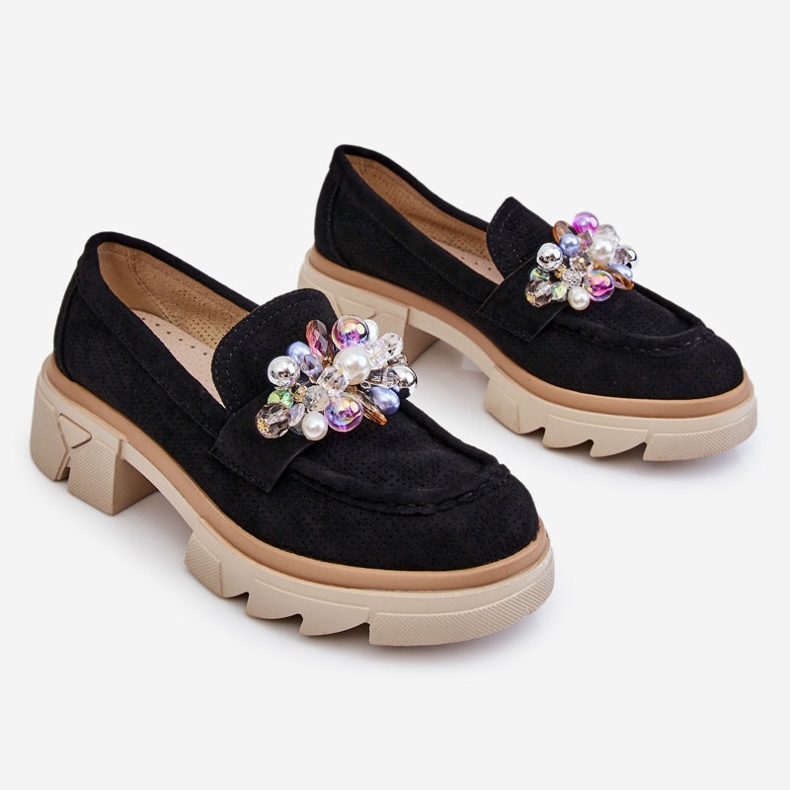 PM1 Ženske brogue mokasine s ukrasima Black Issac crna 1