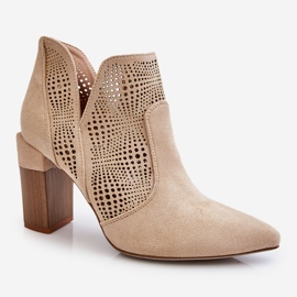 PM1 Čizme s visokom potpeticom od ažurne kože, svijetlo bež Leanna smeđa 2