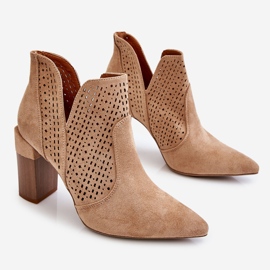 Moderne čizme s visokom petom od brušene kože, bež boje Genevi 1