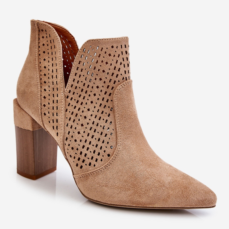 Moderne čizme s visokom petom od brušene kože, bež boje Genevi 2