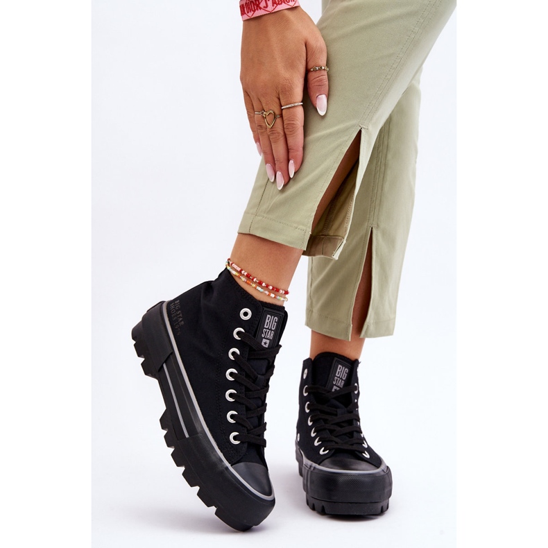 Visoke tekstilne tenisice s platformom Big Star LL274155 crne crna 2