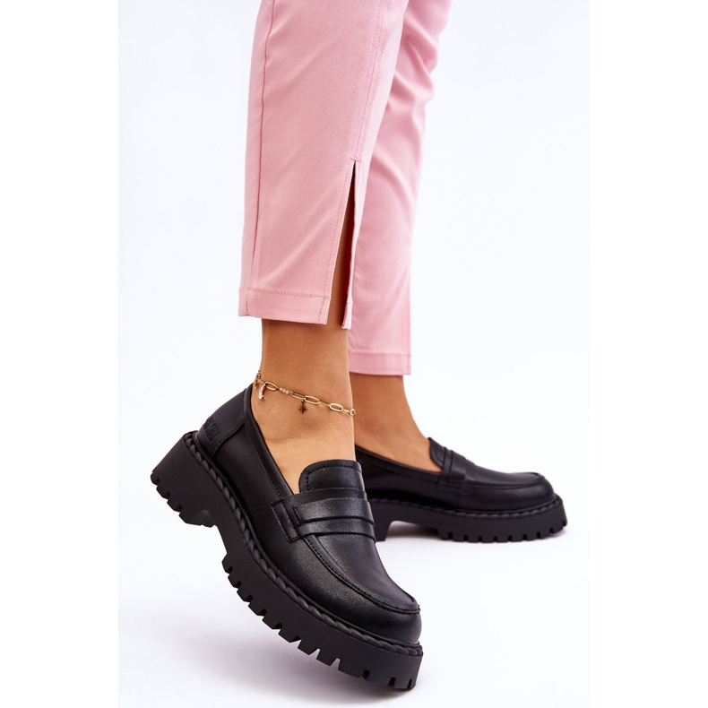 Ženske mokasine Big Star kožne cipele LL274458 crne crna 2