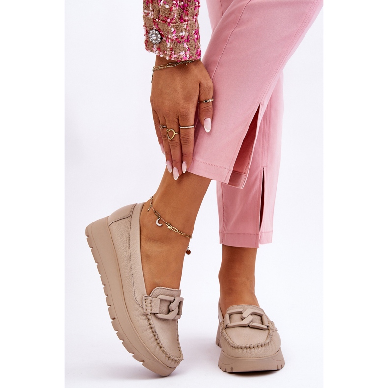 Lemar Kožne natikače na platformu s bež Desmond ukrasima 1