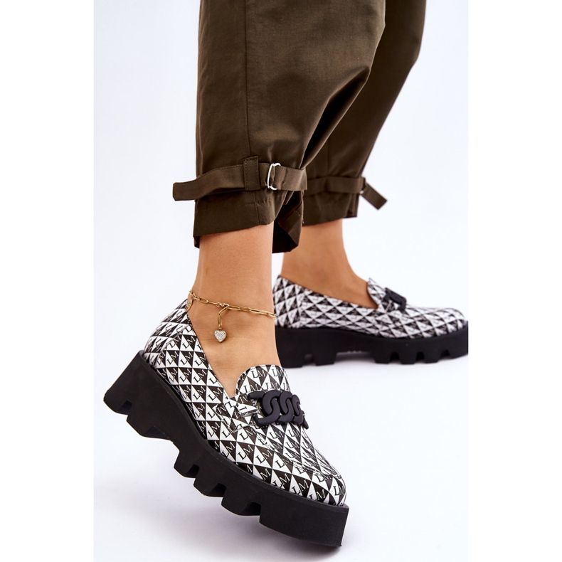 Mokasinke na masivnu platformu Laura Messi 2601 crno-bijele bijela 2