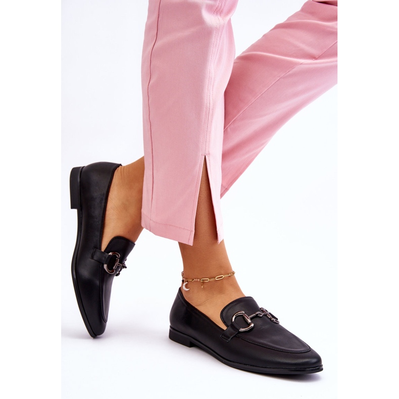 PG1 Klasične ženske mokasine s crnim Jamie ukrasom crna 2