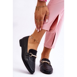 PG1 Ženske kožne mokasine s ukrasnim biserima crne boje Ishan crno 1