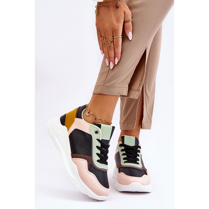 PG1 Ženske kožne tenisice s platformom crno-zelene Chaya crna 1