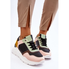 PG1 Ženske kožne tenisice s platformom crno-zelene Chaya 2