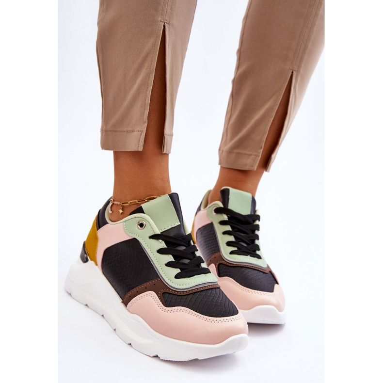 PG1 Ženske kožne tenisice s platformom crno-zelene Chaya 2