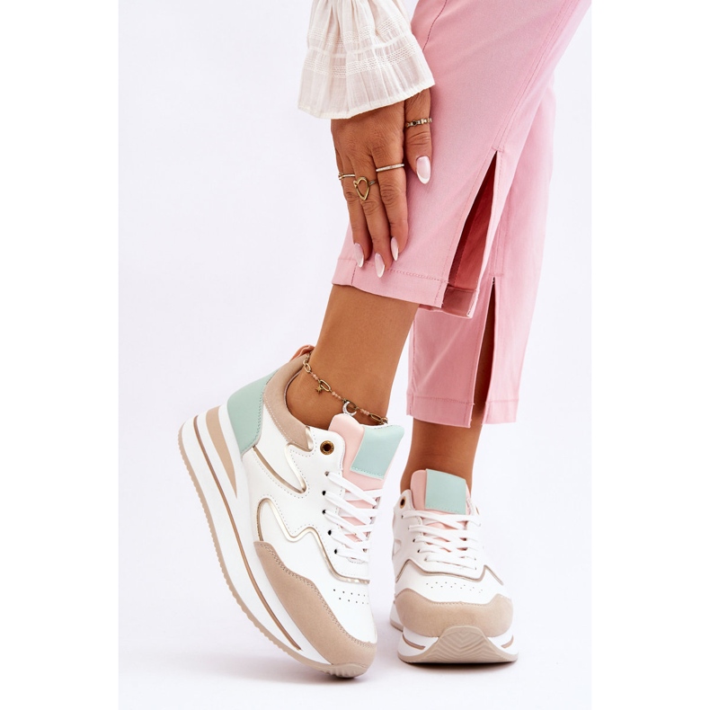 PG1 Moderne bijele i bež kožne sportske cipele Roen bijela 1