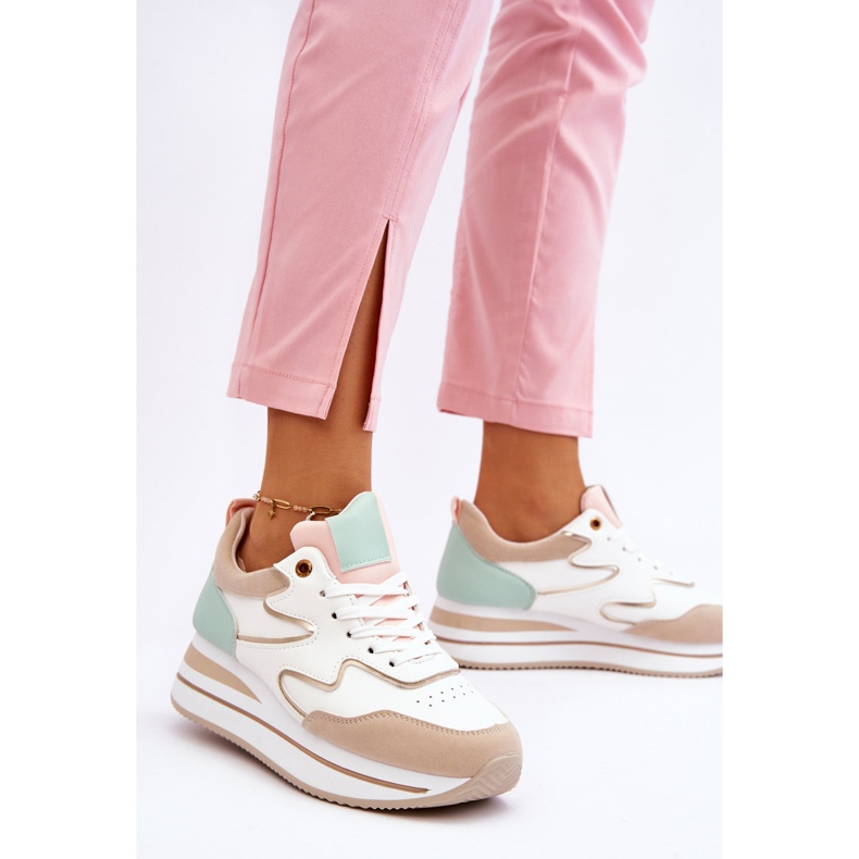 PG1 Moderne bijele i bež kožne sportske cipele Roen bijela 2